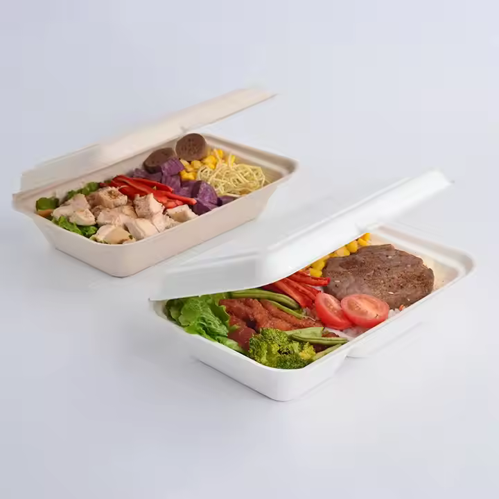 6x6 Inch Paper Pulp Bagasse Biodegradable Hamburger Clamshell Sugarcane Box